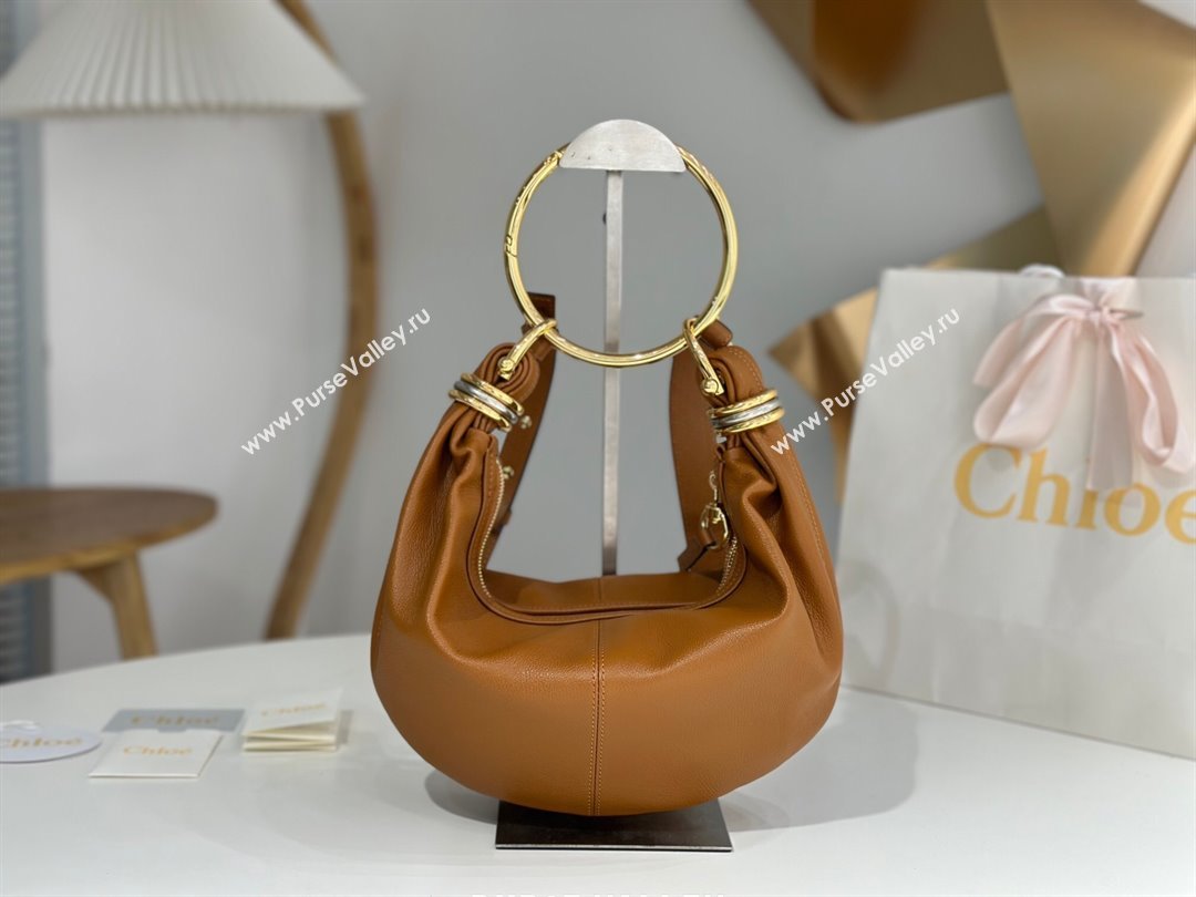 Chloe Small Bracelet Hobo bag in Shiny Grained Calfskin 765-7 Brown 2024 (DL-24090606)