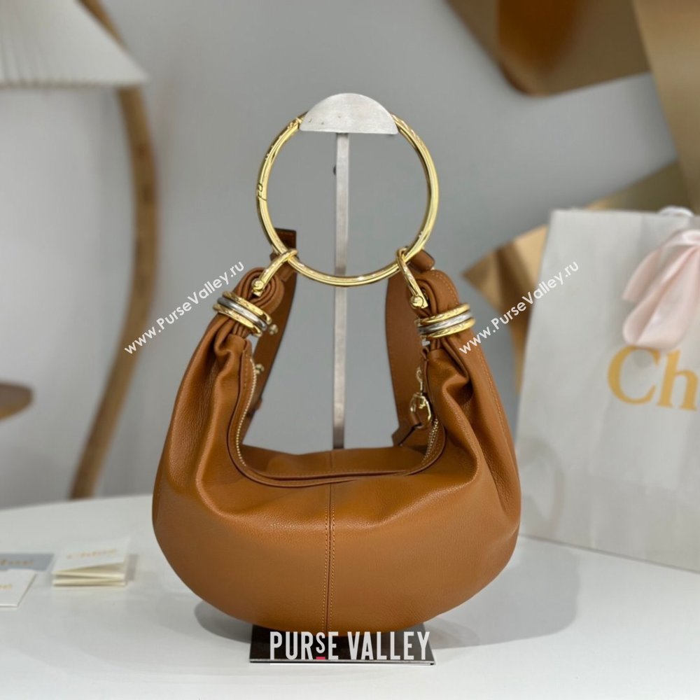 Chloe Small Bracelet Hobo bag in Shiny Grained Calfskin 765-7 Brown 2024 (DL-24090606)