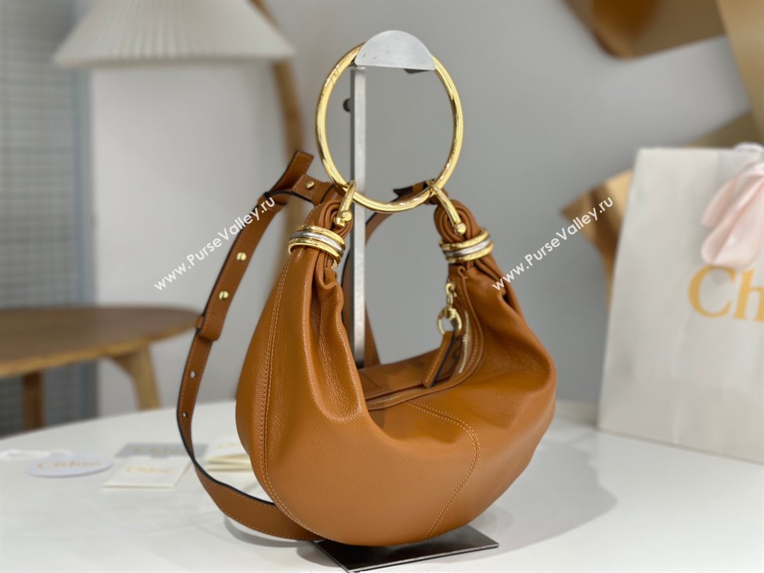 Chloe Small Bracelet Hobo bag in Shiny Grained Calfskin 765-7 Brown 2024 (DL-24090606)