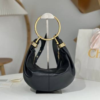 Chloe Small Bracelet Hobo bag in Shiny Grained Calfskin 765-7 Black 2024 (DL-24090507)