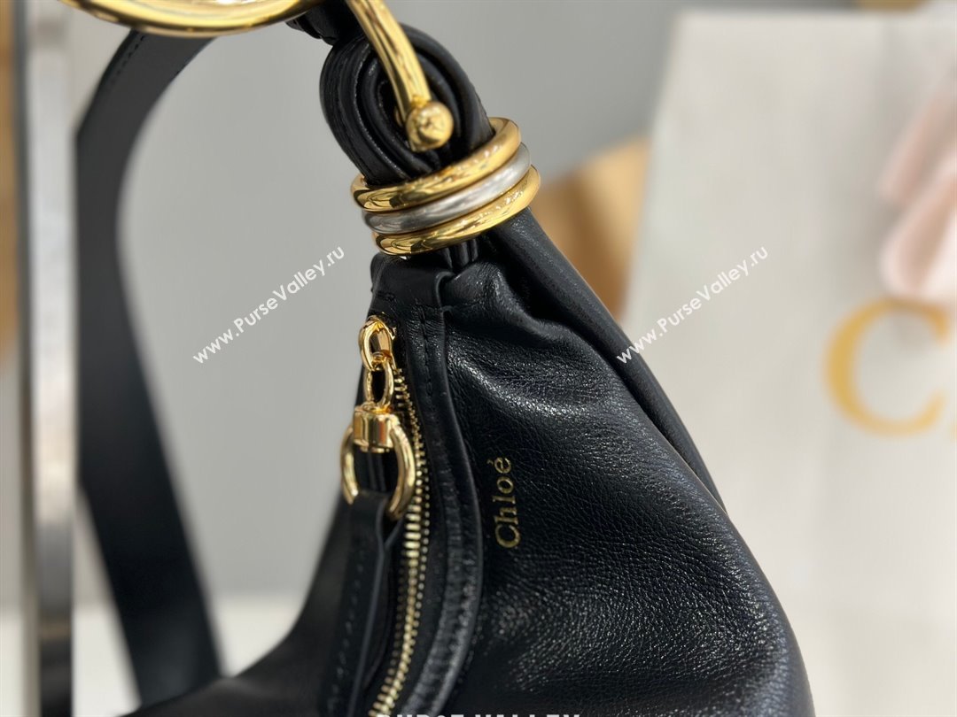 Chloe Small Bracelet Hobo bag in Shiny Grained Calfskin 765-7 Black 2024 (DL-24090507)