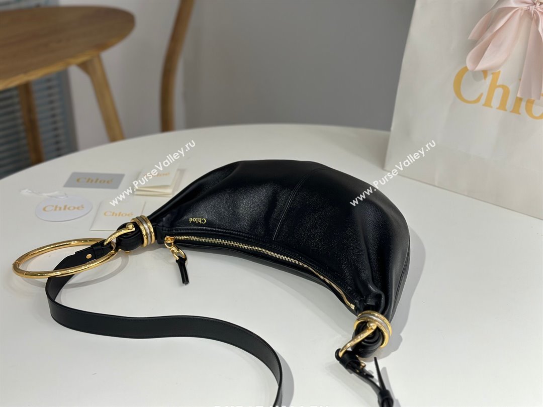 Chloe Small Bracelet Hobo bag in Shiny Grained Calfskin 765-7 Black 2024 (DL-24090507)