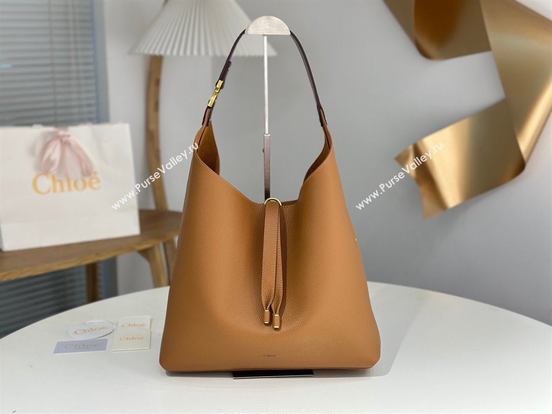 Chloe Marcie Hobo Bag in Shiny Grained Calfskin L765-9 Brown 2024 (DL-24090508)