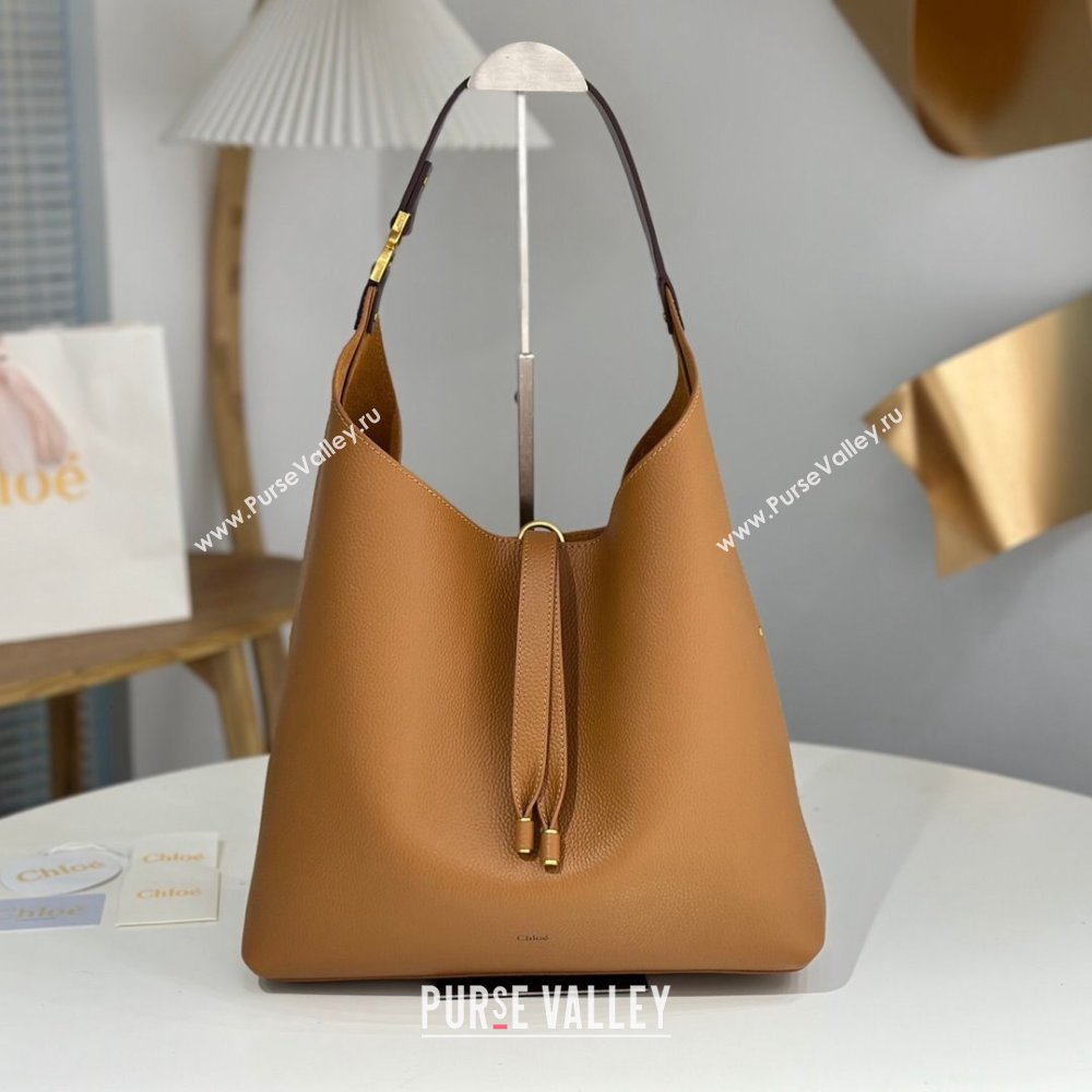 Chloe Marcie Hobo Bag in Shiny Grained Calfskin L765-9 Brown 2024 (DL-24090508)