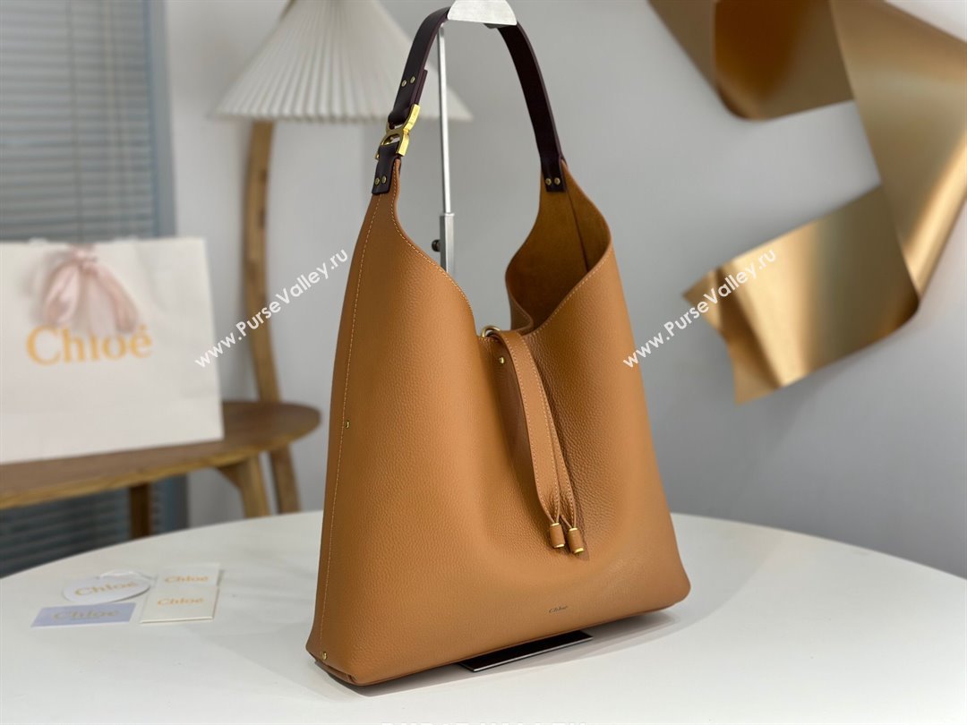 Chloe Marcie Hobo Bag in Shiny Grained Calfskin L765-9 Brown 2024 (DL-24090508)