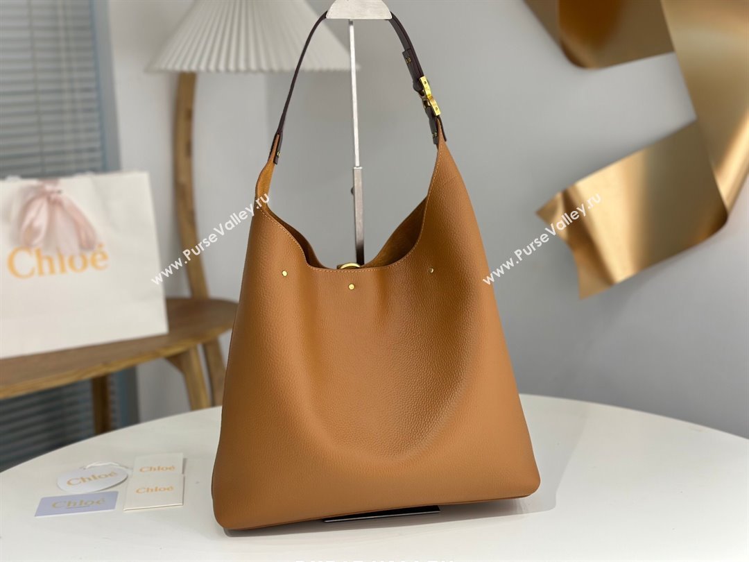 Chloe Marcie Hobo Bag in Shiny Grained Calfskin L765-9 Brown 2024 (DL-24090508)