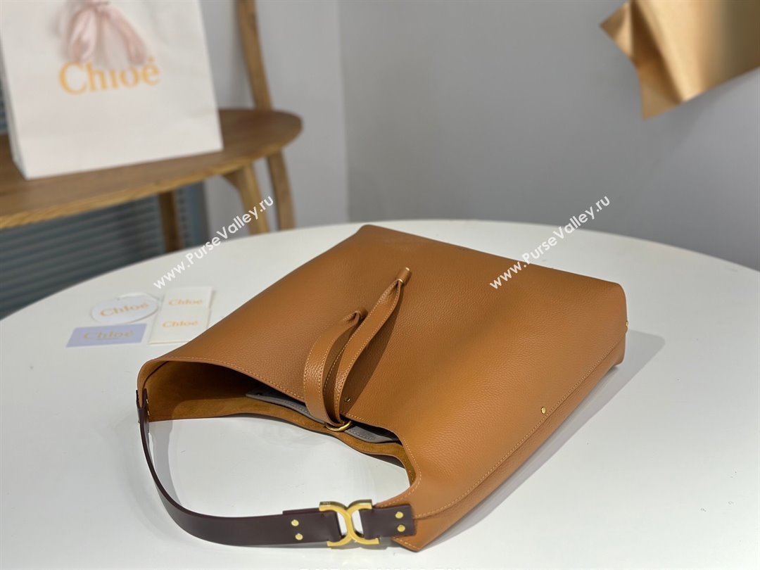 Chloe Marcie Hobo Bag in Shiny Grained Calfskin L765-9 Brown 2024 (DL-24090508)