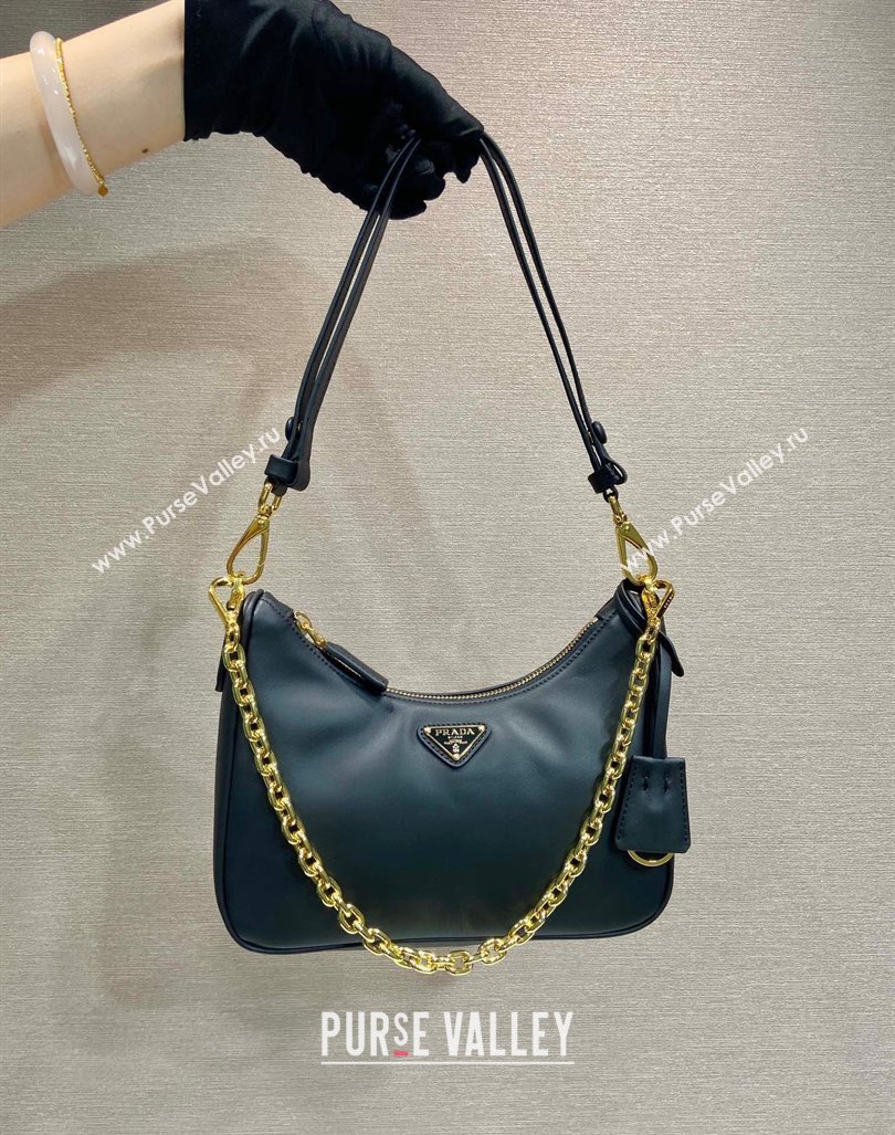 Prada Re-Edition leather mini Hobo bag Black 2024 1BC204 (YZ-240923008)