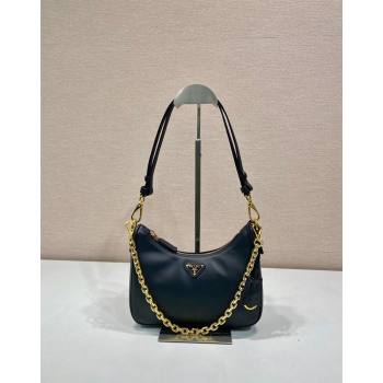 Prada Re-Edition leather mini Hobo bag Black 2024 1BC204 (YZ-240923008)