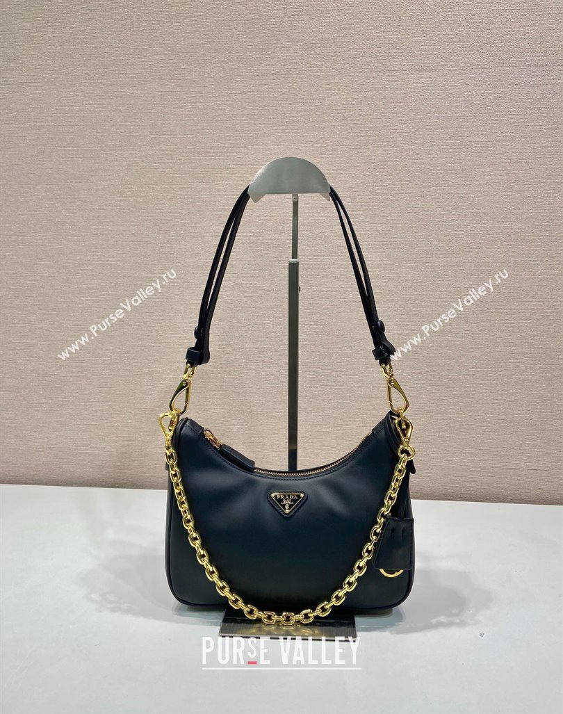 Prada Re-Edition leather mini Hobo bag Black 2024 1BC204 (YZ-240923008)