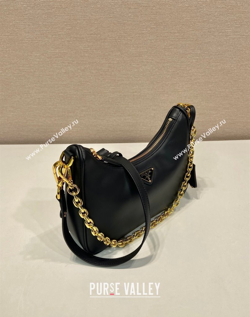 Prada Re-Edition leather mini Hobo bag Black 2024 1BC204 (YZ-240923008)