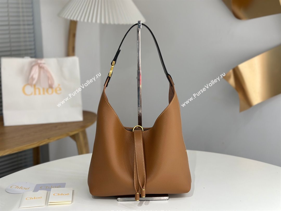 Chloe Small Marcie Hobo Bag in Shiny Grained Calfskin L765-8 Brown 2024 (DL-24090509)