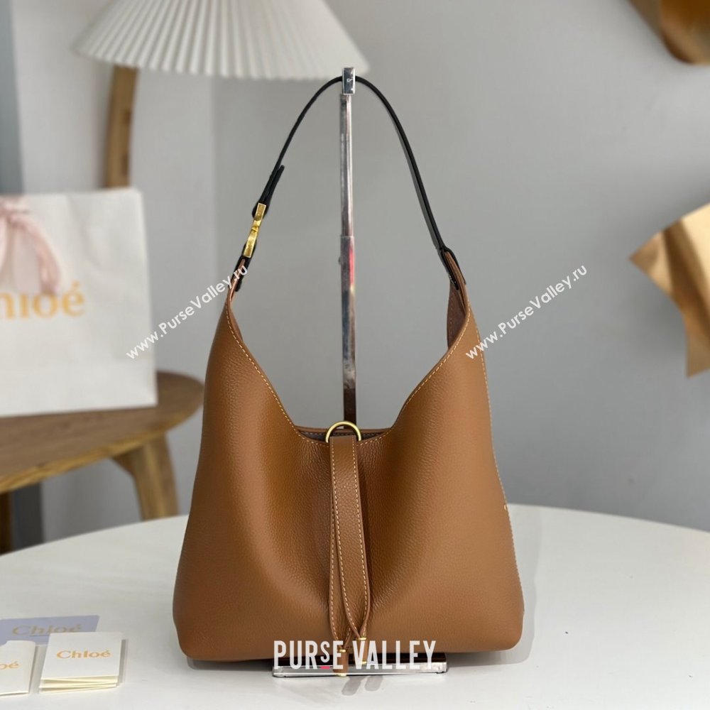 Chloe Small Marcie Hobo Bag in Shiny Grained Calfskin L765-8 Brown 2024 (DL-24090509)