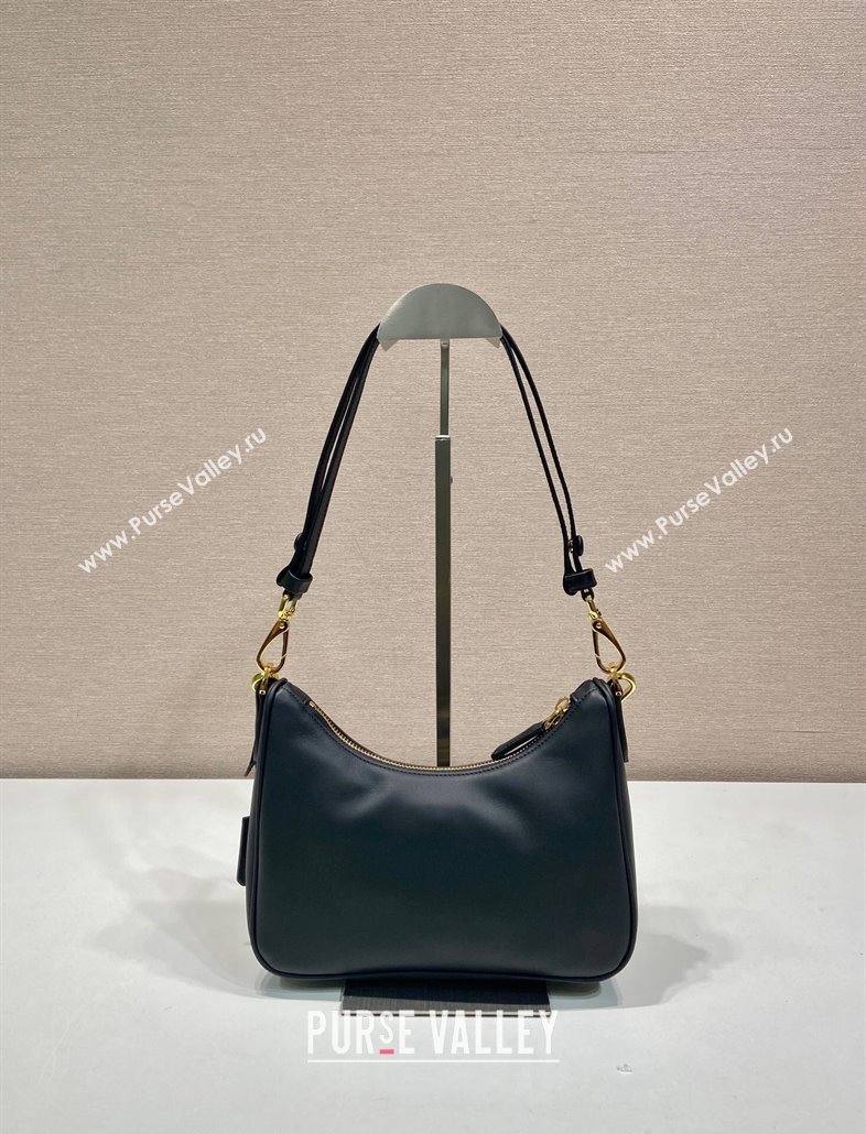 Prada Re-Edition leather mini Hobo bag Black 2024 1BC204 (YZ-240923008)