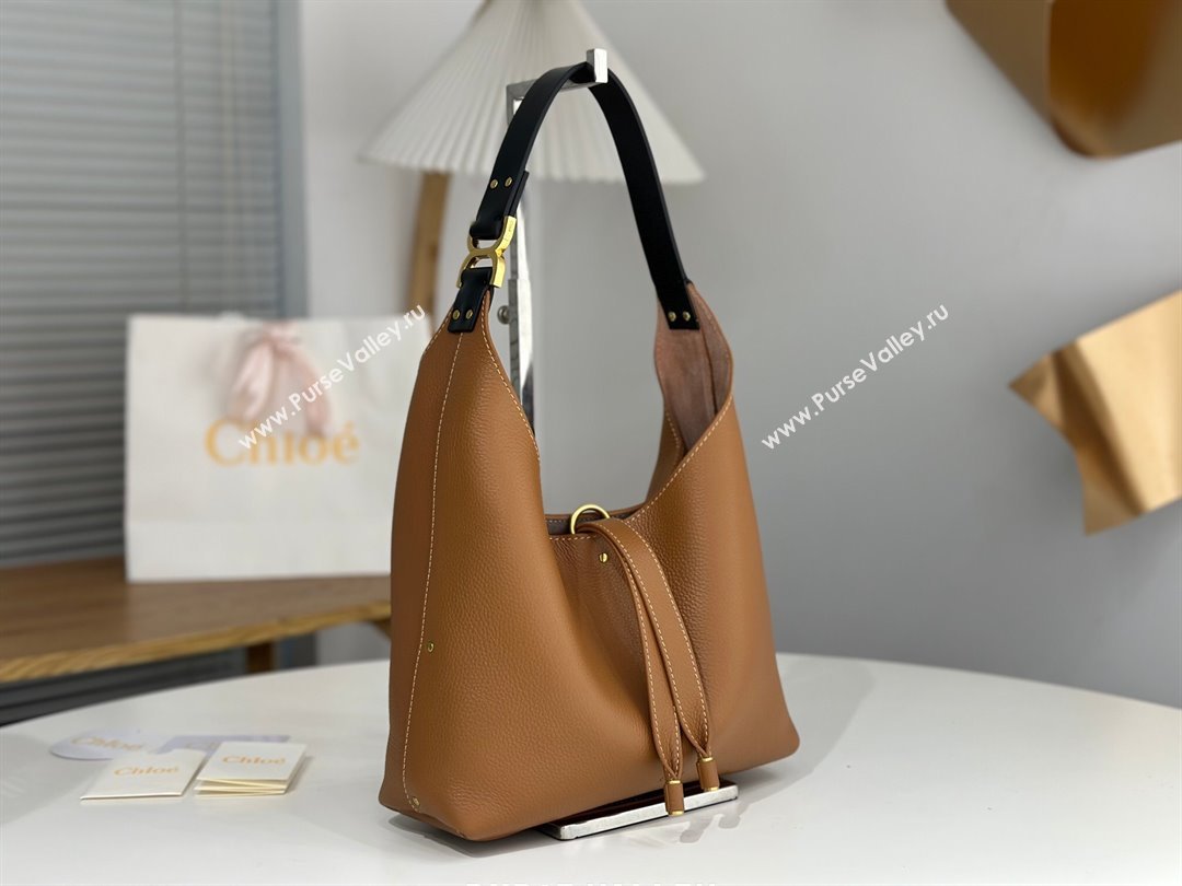 Chloe Small Marcie Hobo Bag in Shiny Grained Calfskin L765-8 Brown 2024 (DL-24090509)