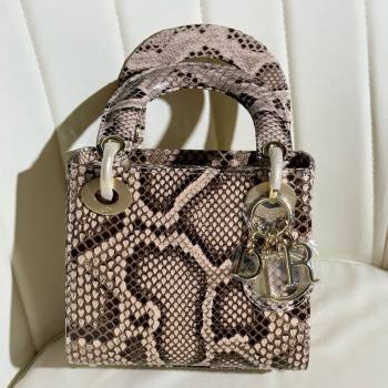 Dior Mini Lady Dior Bag in Python Leather D123007 Grey/Gold 2024 (XY-24123007)