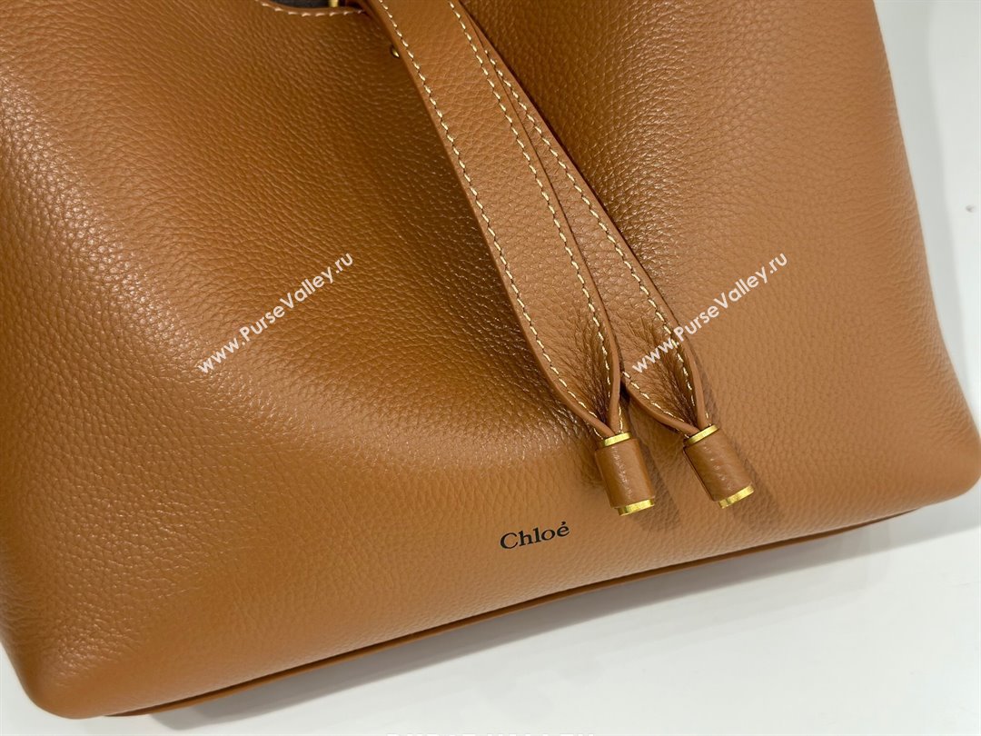 Chloe Small Marcie Hobo Bag in Shiny Grained Calfskin L765-8 Brown 2024 (DL-24090509)