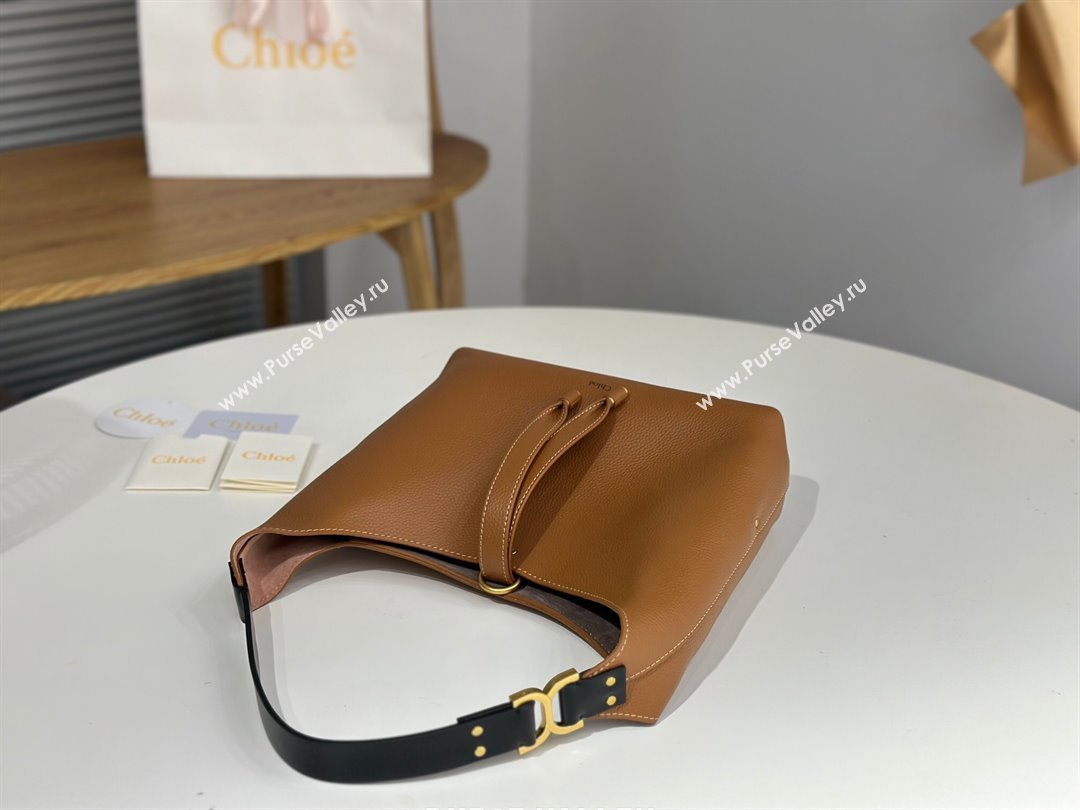 Chloe Small Marcie Hobo Bag in Shiny Grained Calfskin L765-8 Brown 2024 (DL-24090509)