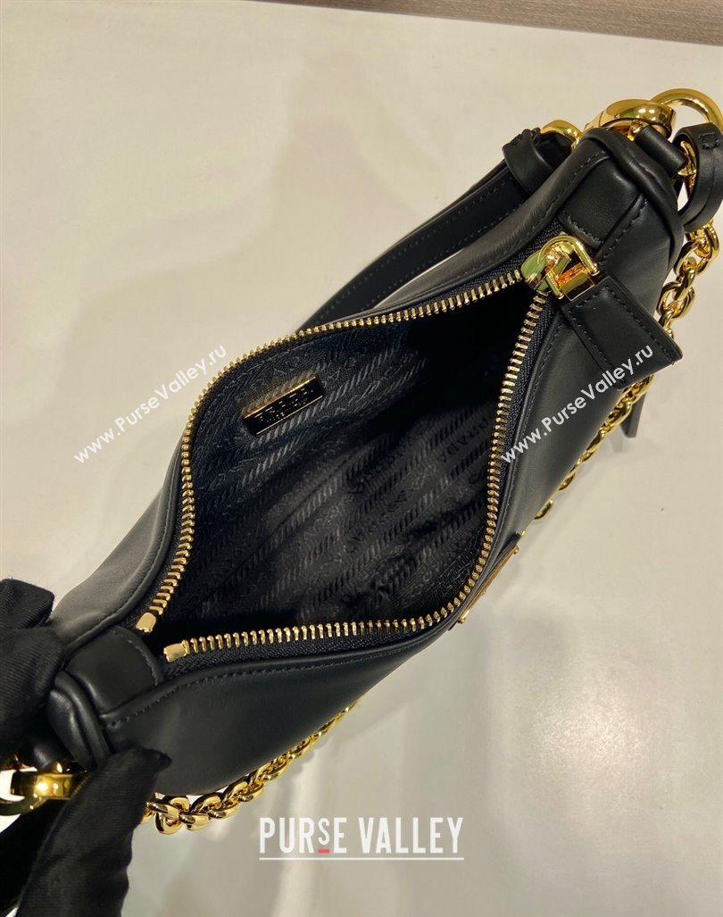 Prada Re-Edition leather mini Hobo bag Black 2024 1BC204 (YZ-240923008)