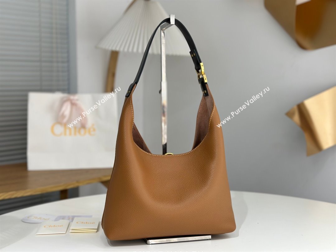 Chloe Small Marcie Hobo Bag in Shiny Grained Calfskin L765-8 Brown 2024 (DL-24090509)