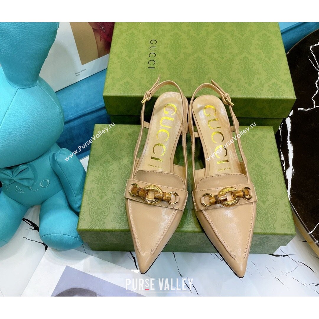 Gucci Lambskin Slingback Pump with Bamboo Horsebit ‎Apricot 2021 (MD-21081039)