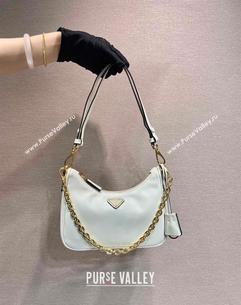 Prada Re-Edition leather mini Hobo bag White 2024 1BC204 (YZ-240923009)