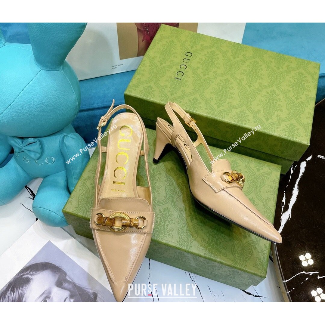 Gucci Lambskin Slingback Pump with Bamboo Horsebit ‎Apricot 2021 (MD-21081039)