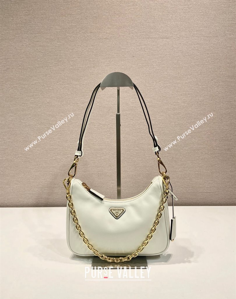 Prada Re-Edition leather mini Hobo bag White 2024 1BC204 (YZ-240923009)