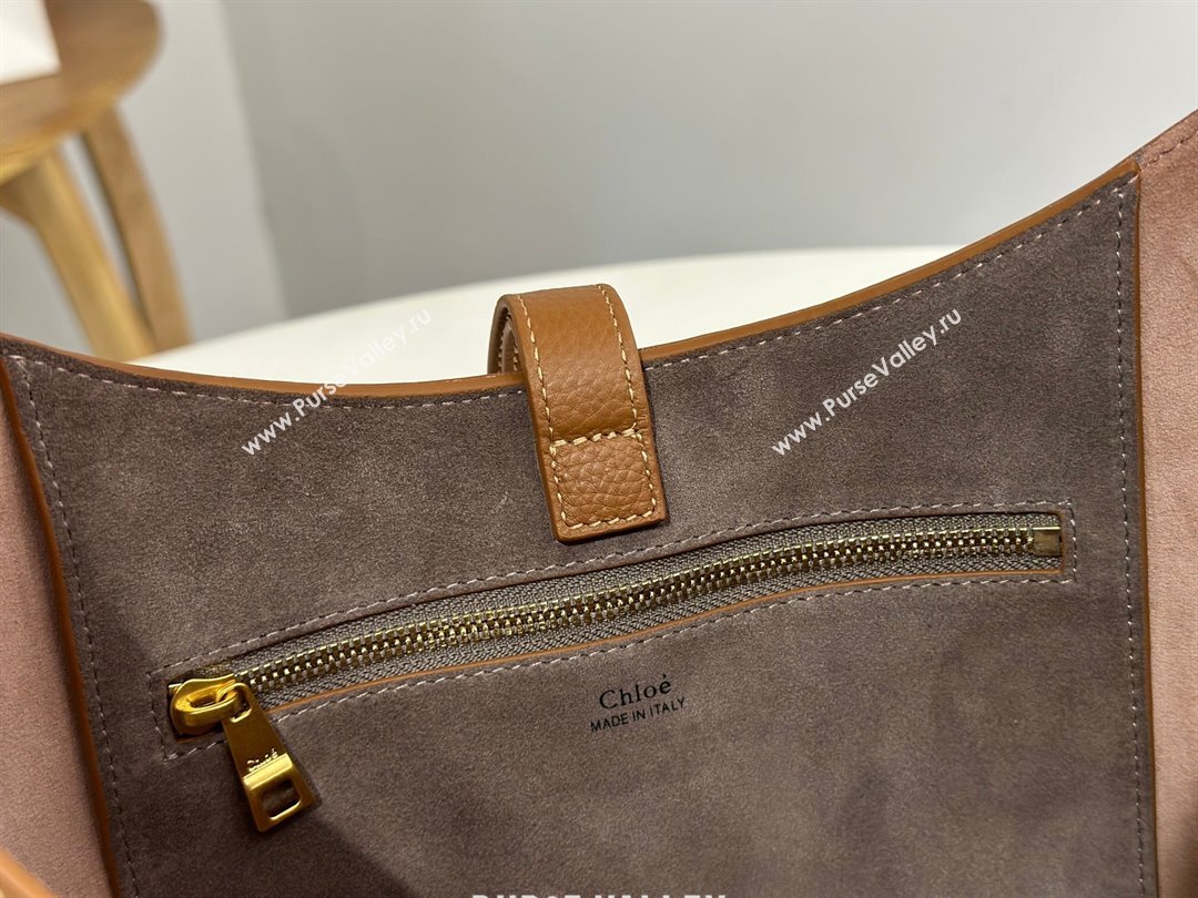 Chloe Small Marcie Hobo Bag in Shiny Grained Calfskin L765-8 Brown 2024 (DL-24090509)