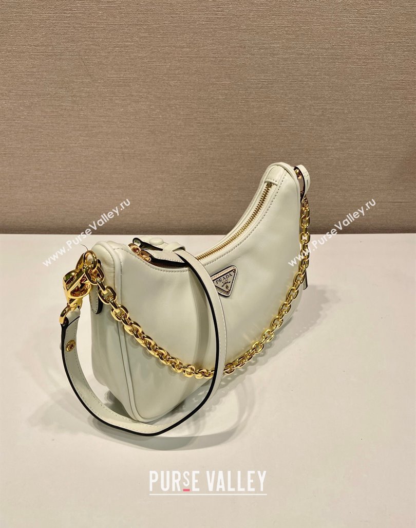 Prada Re-Edition leather mini Hobo bag White 2024 1BC204 (YZ-240923009)