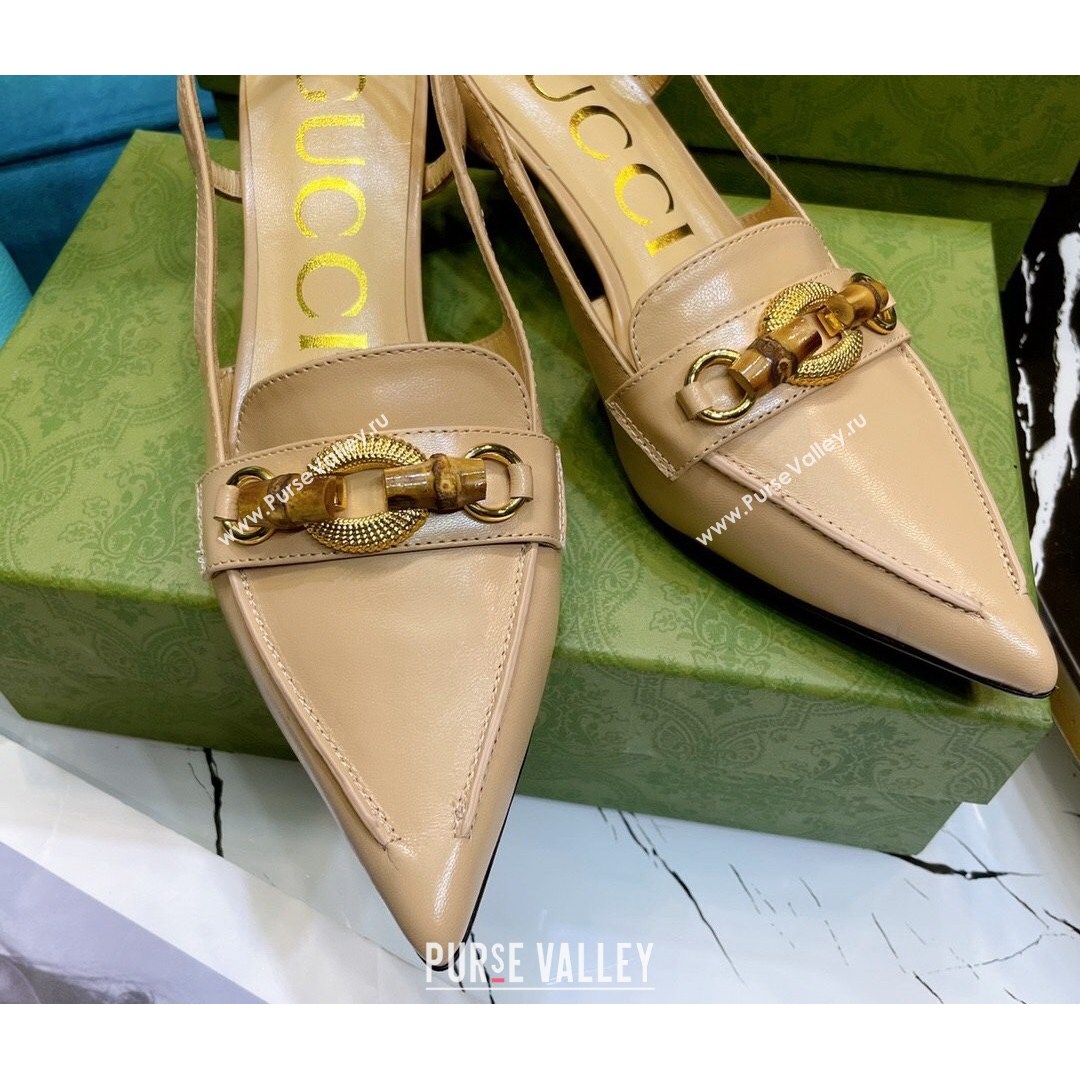 Gucci Lambskin Slingback Pump with Bamboo Horsebit ‎Apricot 2021 (MD-21081039)