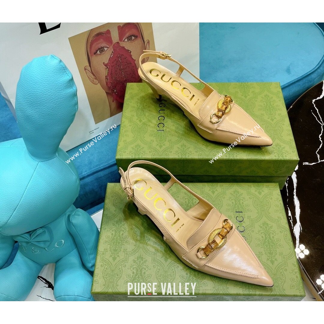 Gucci Lambskin Slingback Pump with Bamboo Horsebit ‎Apricot 2021 (MD-21081039)