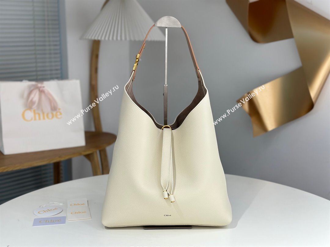 Chloe Marcie Hobo Bag in Shiny Grained Calfskin L765-9 White 2024 (DL-24090510)