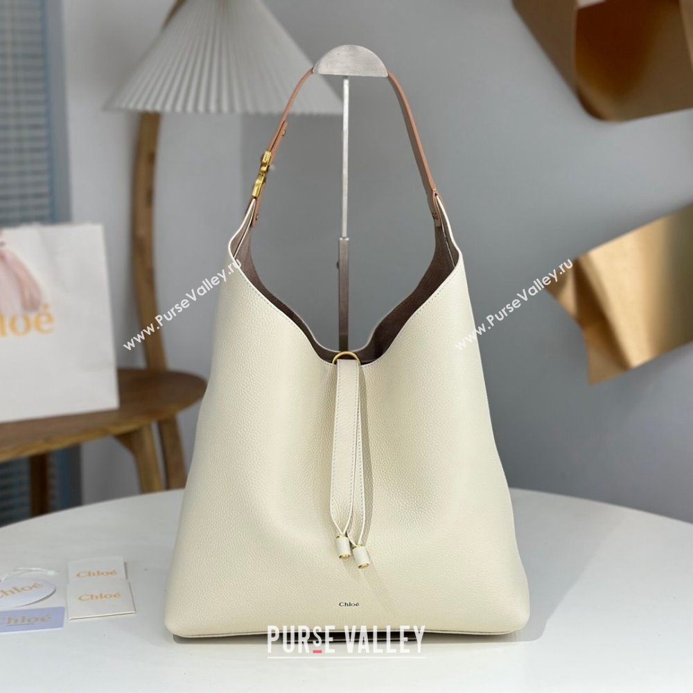 Chloe Marcie Hobo Bag in Shiny Grained Calfskin L765-9 White 2024 (DL-24090510)