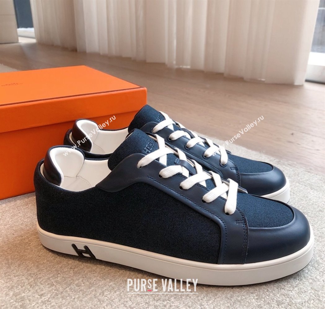 Hermes Kid Sneakers in Canvas and Calfskin Leather Dark Blue 2025 0226 (XC-250226019)