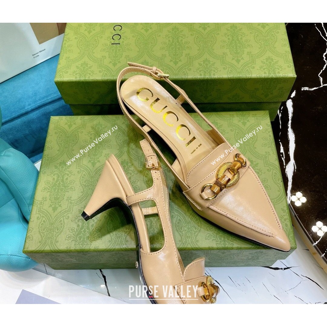 Gucci Lambskin Slingback Pump with Bamboo Horsebit ‎Apricot 2021 (MD-21081039)