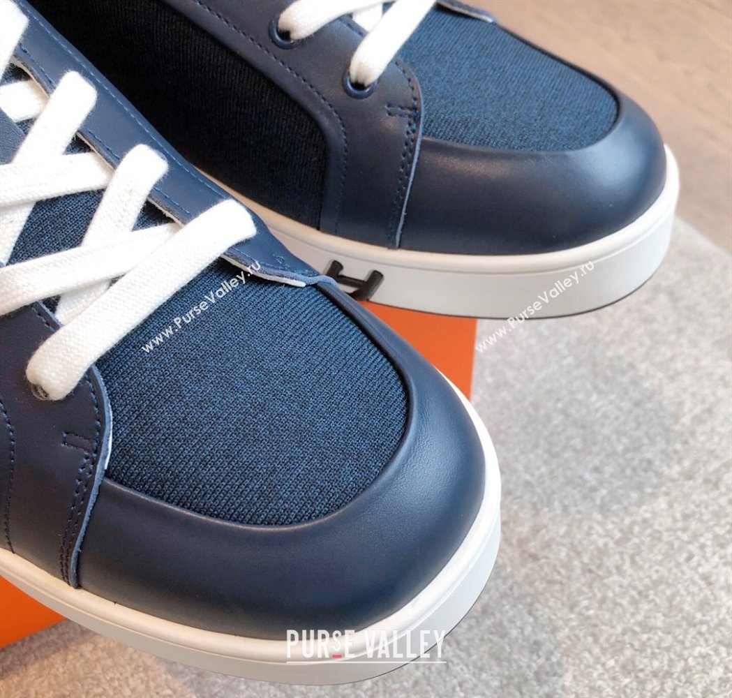 Hermes Kid Sneakers in Canvas and Calfskin Leather Dark Blue 2025 0226 (XC-250226019)