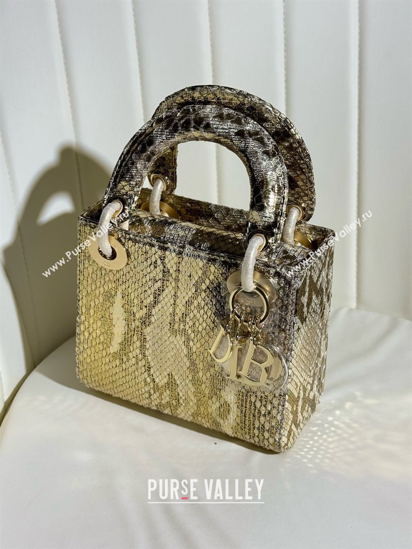 Dior Mini Lady Dior Bag in Python Leather D123008 Grey/Gold 2024 (XY-24123008)