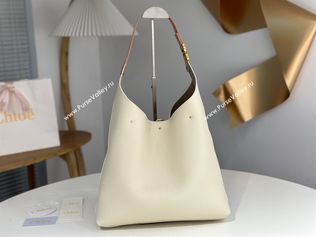 Chloe Marcie Hobo Bag in Shiny Grained Calfskin L765-9 White 2024 (DL-24090510)