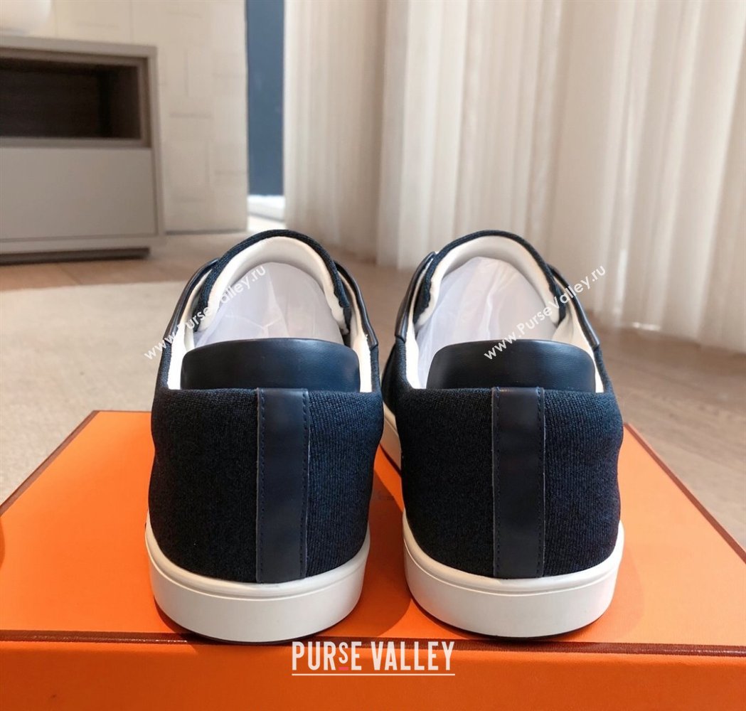 Hermes Kid Sneakers in Canvas and Calfskin Leather Dark Blue 2025 0226 (XC-250226019)