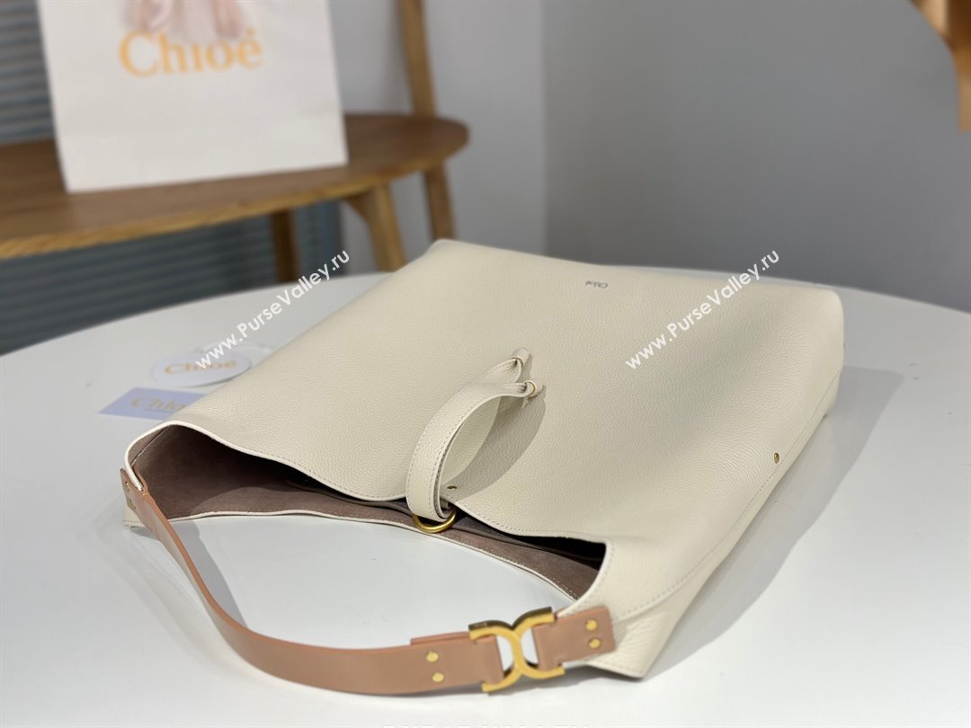 Chloe Marcie Hobo Bag in Shiny Grained Calfskin L765-9 White 2024 (DL-24090510)