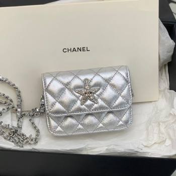 Chanel Grained Calfskin Belt Bag with Crystals Star Silver 2024 (yezi-240116052)