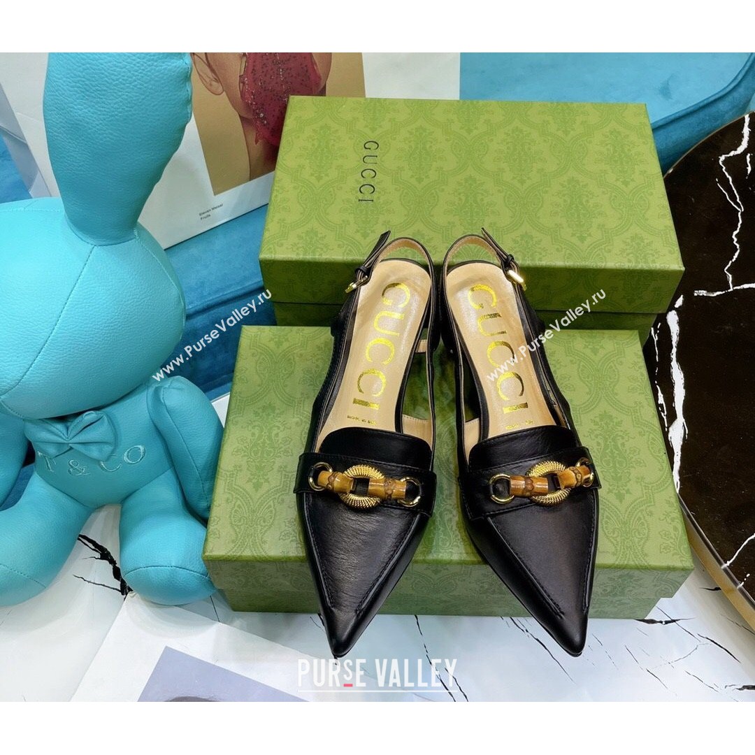 Gucci Lambskin Slingback Pump with Bamboo Horsebit ‎Black 2021 (MD-21081040)