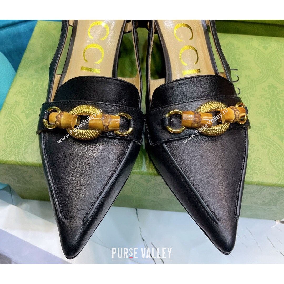 Gucci Lambskin Slingback Pump with Bamboo Horsebit ‎Black 2021 (MD-21081040)