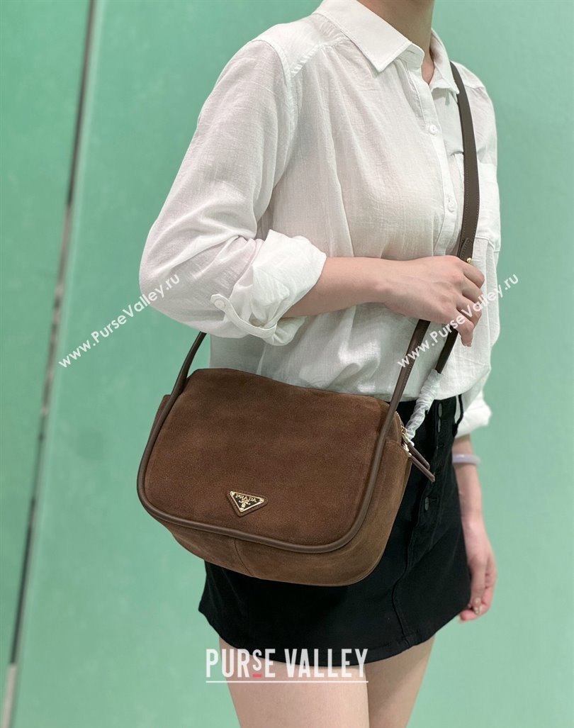 Prada suede handbag 1BA451 Cocoa Brown 2024 (YZ-240921053)