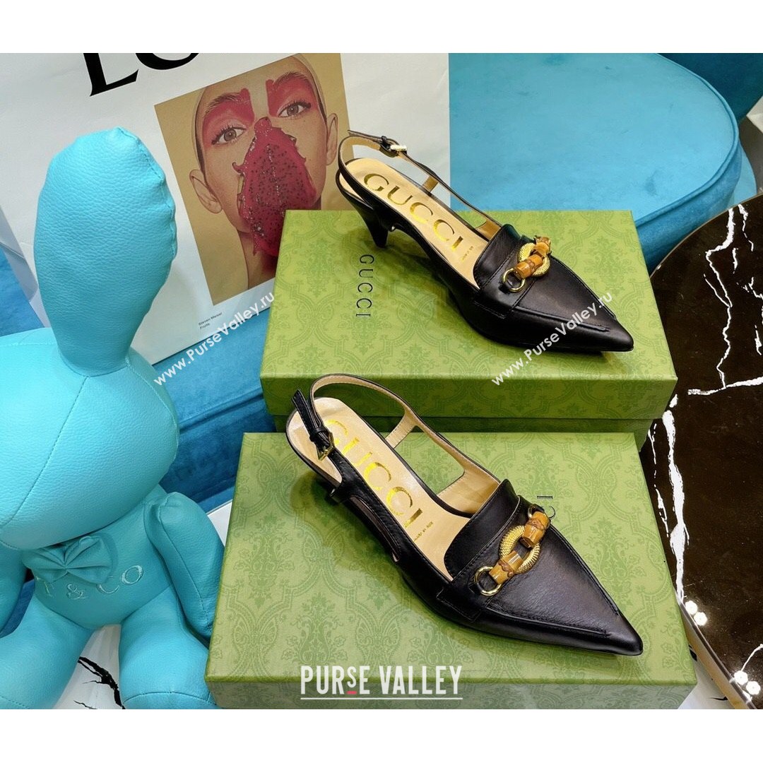 Gucci Lambskin Slingback Pump with Bamboo Horsebit ‎Black 2021 (MD-21081040)