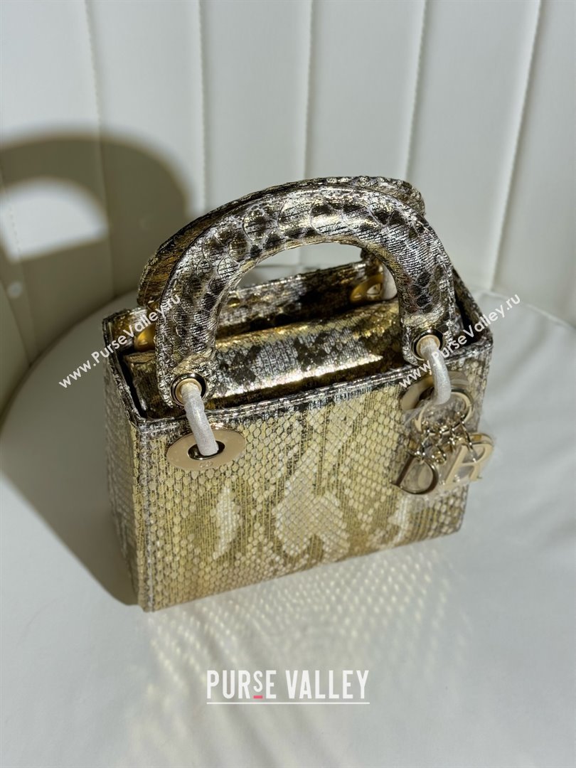 Dior Mini Lady Dior Bag in Python Leather D123008 Grey/Gold 2024 (XY-24123008)