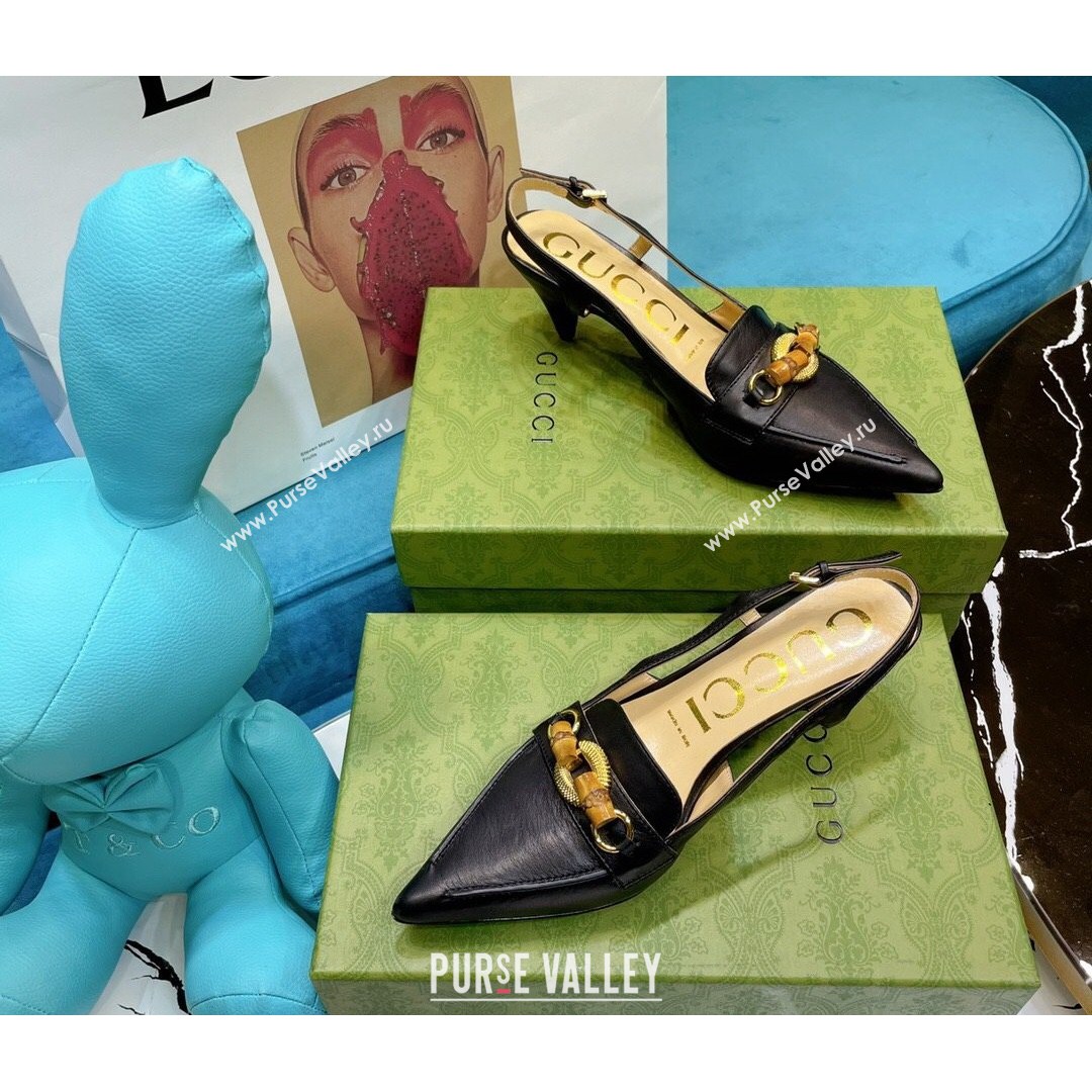 Gucci Lambskin Slingback Pump with Bamboo Horsebit ‎Black 2021 (MD-21081040)