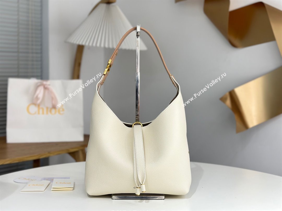 Chloe Small Marcie Hobo Bag in Shiny Grained Calfskin L765-8 White 2024 (DL-24090511)