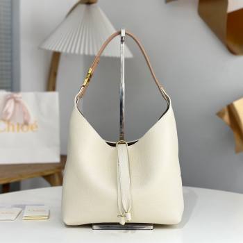 Chloe Small Marcie Hobo Bag in Shiny Grained Calfskin L765-8 White 2024 (DL-24090511)